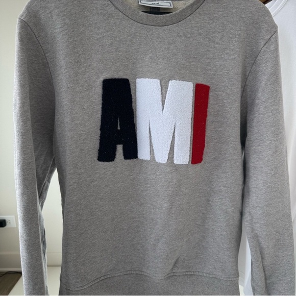 Ami Alexandre Mattiussi Gray Crewneck Sweater with Logo - Picture 2 of 6